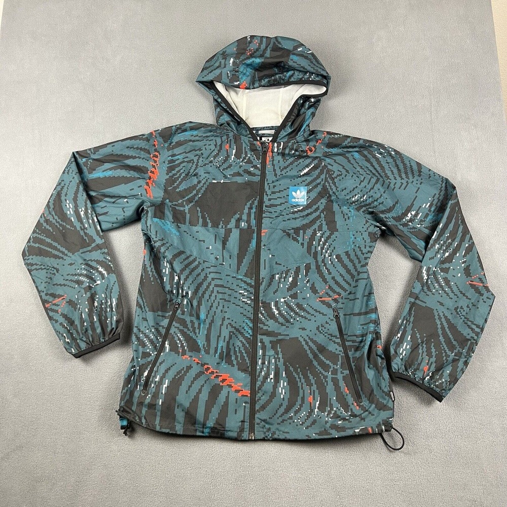 Adidas Originals Jacket Mens Medium Allover Tropical Print Windbreaker Full Zip